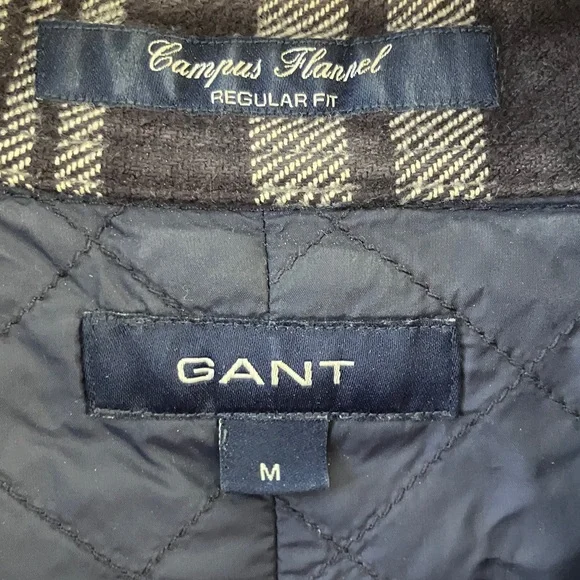 GANT Campus Flannel Over-Shirt w/ Quilted Lining Navy and White Plaid Men’s M - Picture 2 of 10